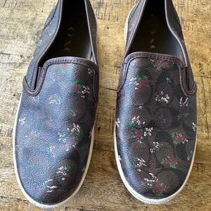 Coach Brown Floral Logo Slip-On Espadrilles